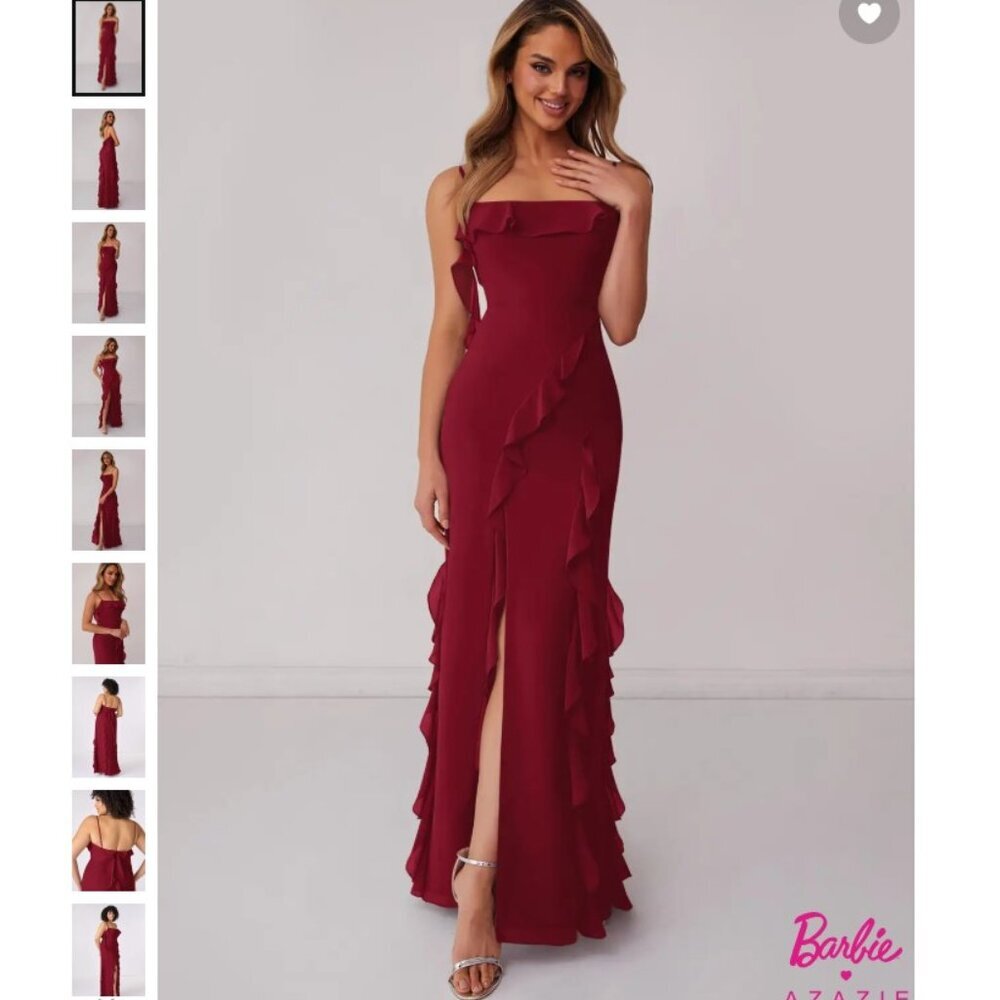 Barbie™  AZAZIE Burgundy Sheath Bow Chiffon Dress Burgundy Size‎ A8